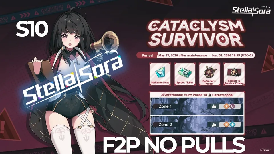 Stella Sora recording cover: Stella Sora - Cataclysm Survivor Season 10 F2P No Pulls