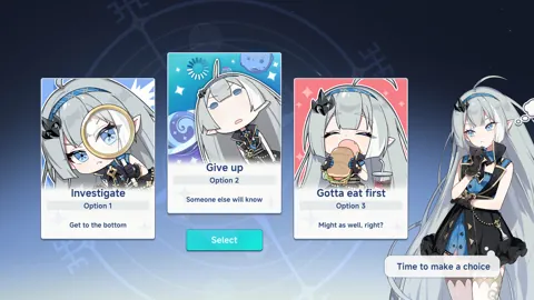 Stella Sora choice cards in official promotional footage.